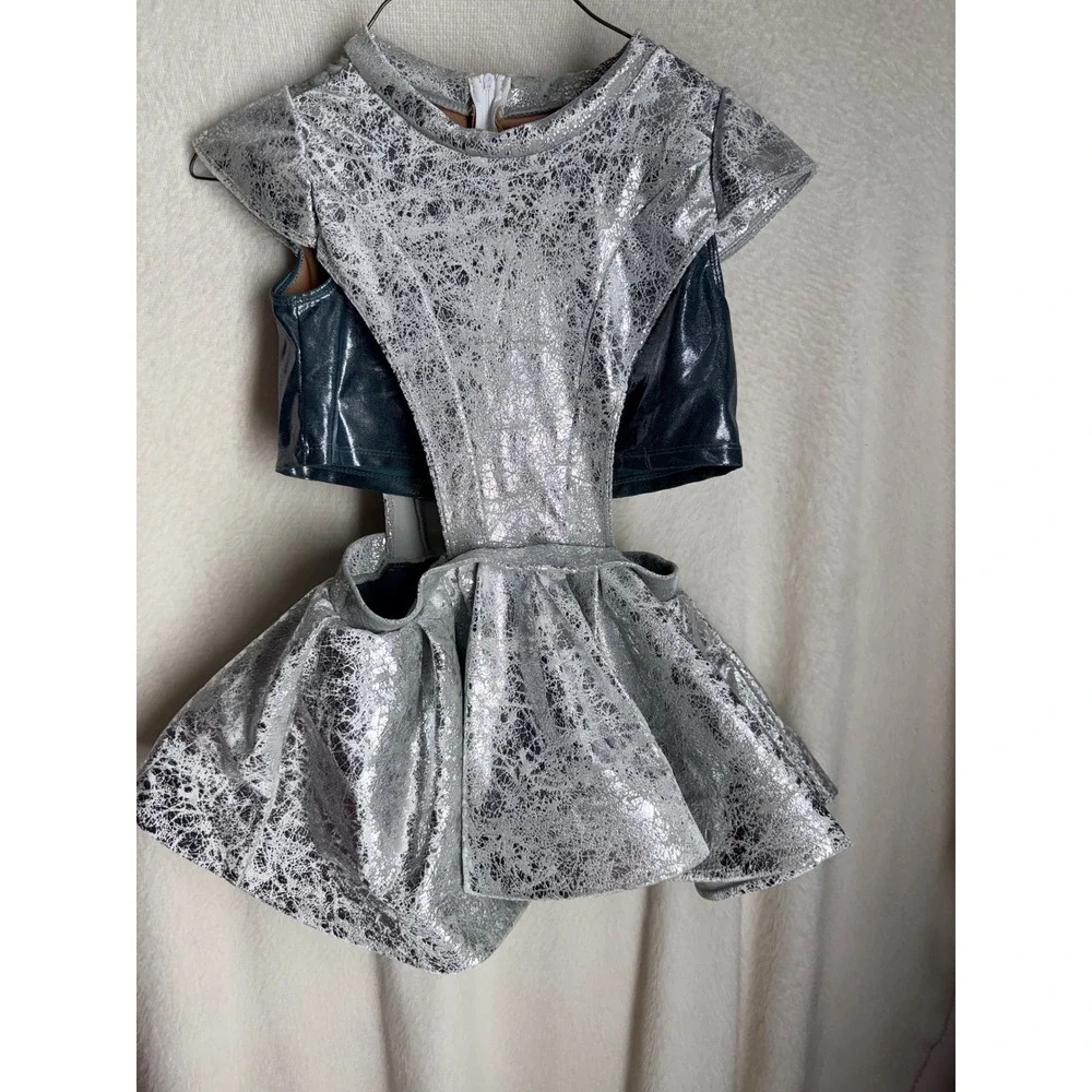 Tenth House Silver Metallic Cracked Foil Dance Costume Dress LC Kids